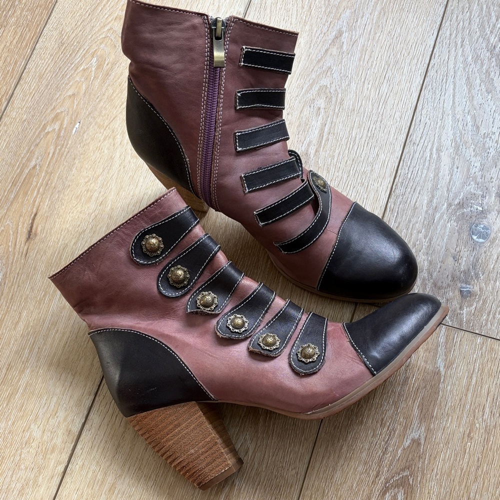 L’Artiste Spring Step Leather Ankle Boots Sz 8.5-9 EU 40 Mauve Steampunk Artsy